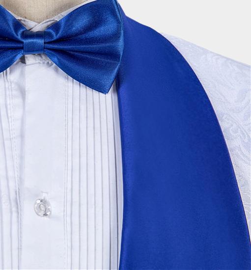 White Jacquard Tuxedo with Blue Huge Shawl Lapel Three Pieces Prom Suits Sale_5