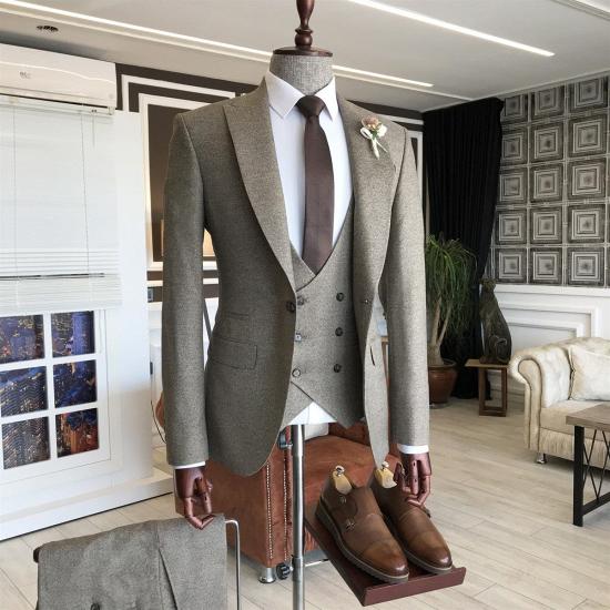 Xenia Best Popular Light Brown 3-Pieces Peaked Lapel Slim Fit Business Men Suits_2