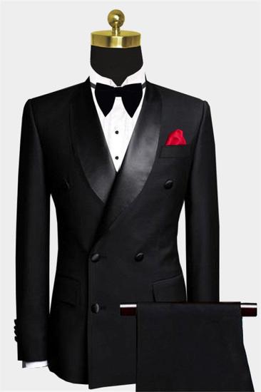 Latest Design Black Double Breasted Silk Shawl Lapel Wedding Tuxedo | Luxury Business Men Suits with 2 Pieces
