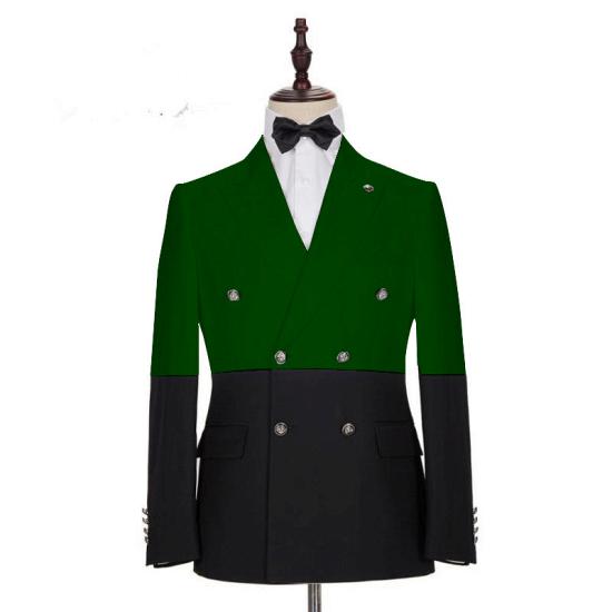Chic Dark Green and Black Bespoke Slim Fit Double Breasted Men Suits_2