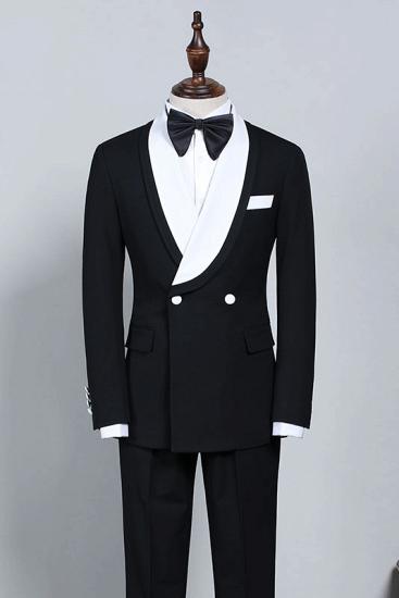 Klare Stylish Black And White Slim Fit Bespoke Wedding Suit For Grooms