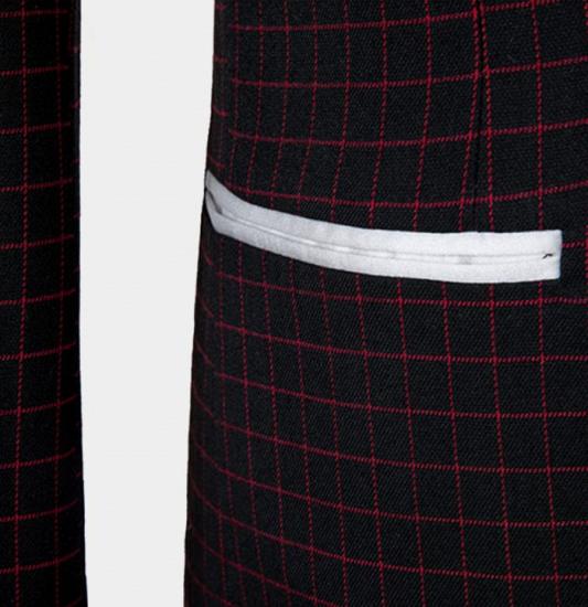 Chic Burgundy Checkered White Lapel Three Pieces Prom Men Suits_5