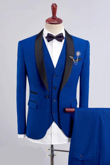 Chic Royal Blue Three Pieces Silk Shawl Lapel Men Suits |  Bespoke  Men Suit for Wedding