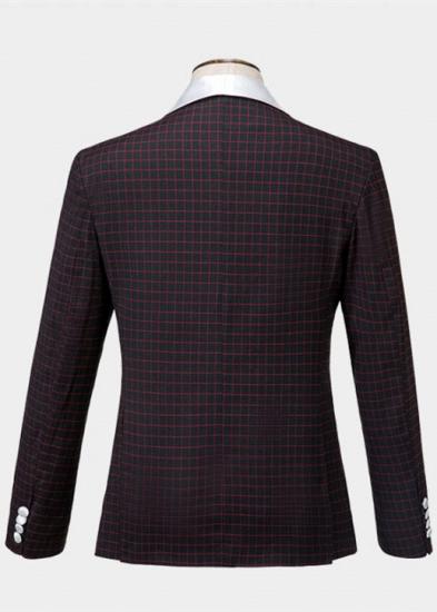 Chic Burgundy Checkered White Lapel Three Pieces Prom Men Suits_2