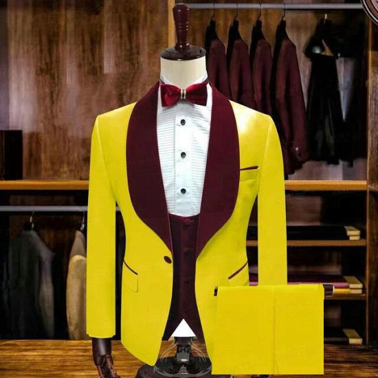 Pedro Yellow Single Button Slim Fit Wedding Groom Set with Velvet Lapel_2