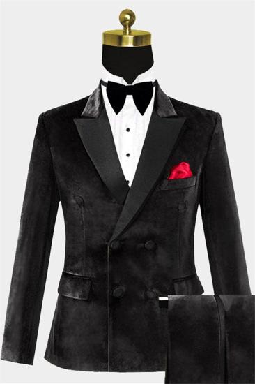 Jaxon Traditional Double Breasted Velvet Tuxedo | Black Peak Lapel Men Suits_1