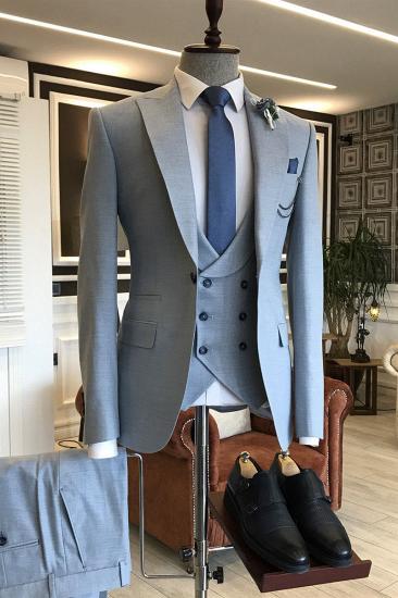 Irene Chic Blue Double Breasted Waistcoat Slim Fit 3-Pieces Business Suits For Men_1