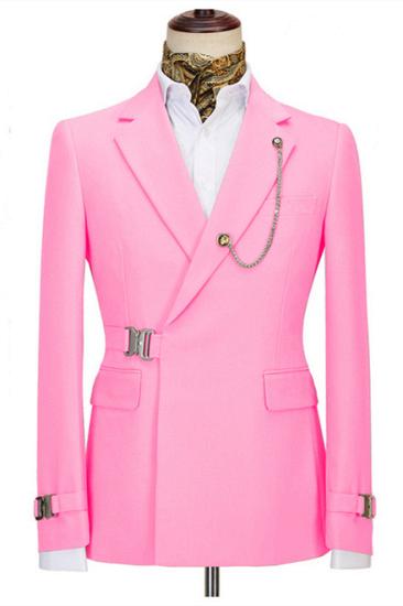 Stylish Pink Slim Fit Notched Lapel Formal Business Men Suits with Buckle