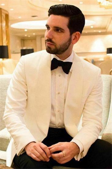 Kael Handsome White One Buttons Shawl Lapel Slim Fit Wedding Suits_4