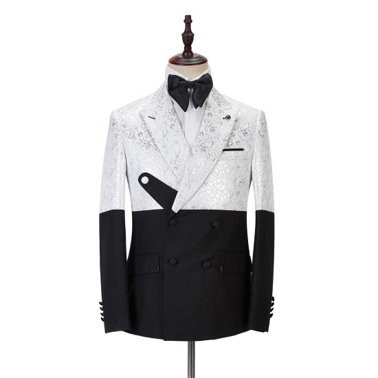 Happnessmall Black and White Jacquard Peaked Lapel Men Suits Online_2