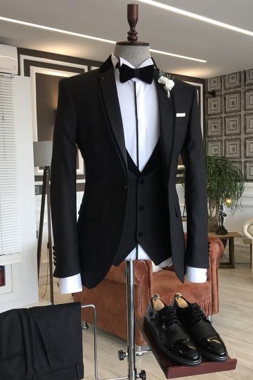 Gentle Black 3-Pieces Notched Lapel One Button Slim Fit Suits For Business