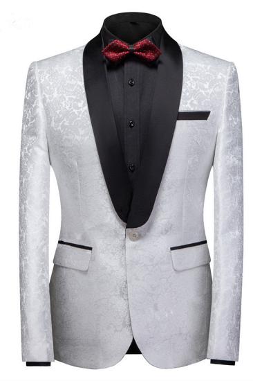 Finnian White Jacquard One Buttons Wedding Men Suits With Black Lapel_1