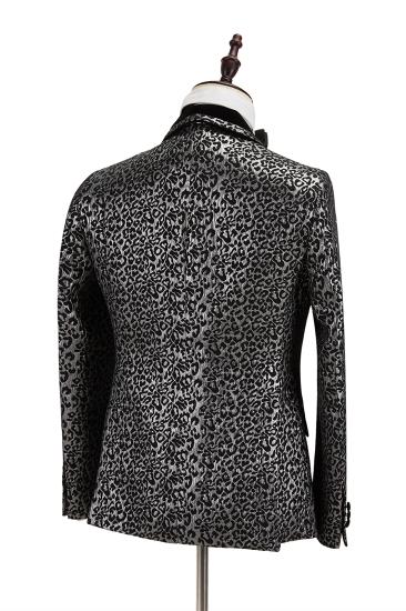 Stylish Black Stitching Silver Leopard Jacquard Men's Suit | Shawl Lapel Double Breasted Wedding Suit for Formal_2