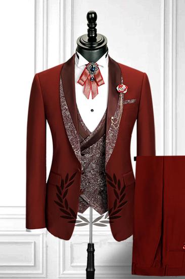 Gorgeous Red 3 Piece Stitching Lapel Stylish Double Breasted Waistcoat Men's Formal Suit