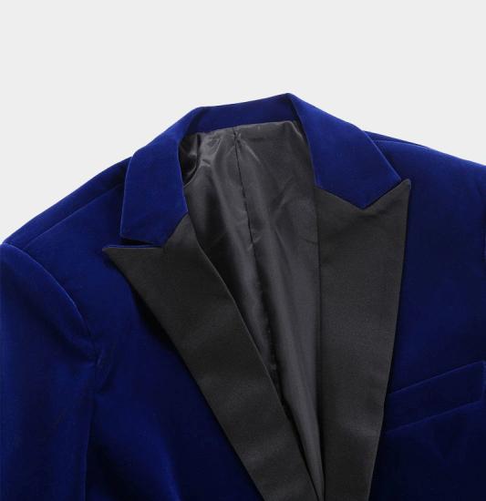 Chic Royal Blue Peak Lapel Men Suits | Classic Velvet Best Prom Tuxedo_3