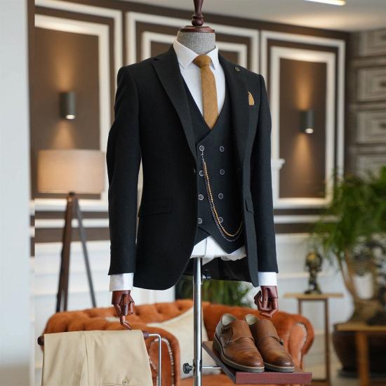 Classical Formal Black 3-Pieces Notched Lapel Best Business Men Suit_2