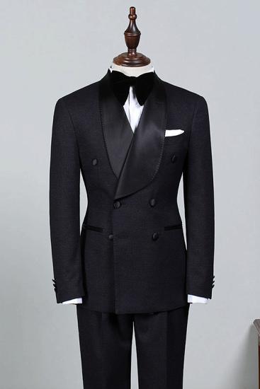 Zoey Classic All Black Double Breasted Slim fit Wedding Suit For Grooms