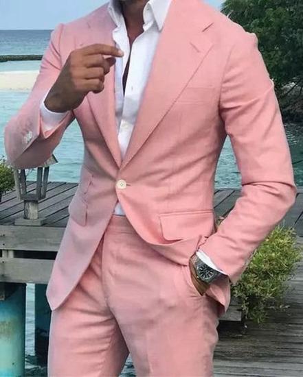 Pink Notched Lapel Ball Tailcoat | Linen One Button Wedding Party Groom Set_2