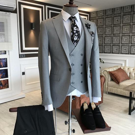 Elegant Shape Plaid Black 3-Pieces Notched Lapel Formal Business Suits_2