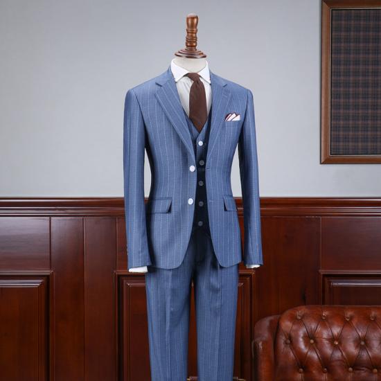 Lucien Trendy Blue Striped 3 Pieces Slim Fit Business Suit For Men_2