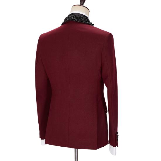 Chic Burgundy Sparkle Shawl Lapel Two Pieces Men Suits_3
