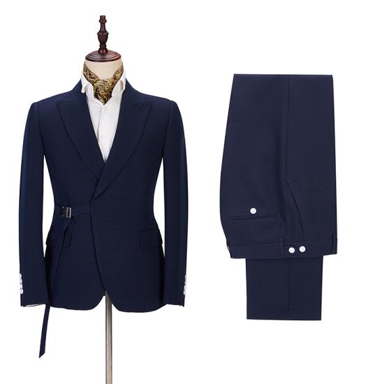 Latest Design Navy Blue Peaked Lapel Men Suits Online_3