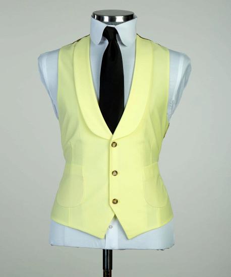 Happnessmall Chic Light Yellow  Three Pieces Peaked Lapel Men Business Suits_2