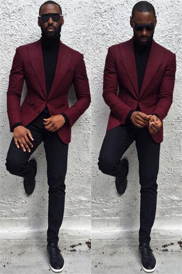 Arlo Burgundy Slim Fit Peaked Lapel Bespoke Prom Men Suits With Blake Pant_1