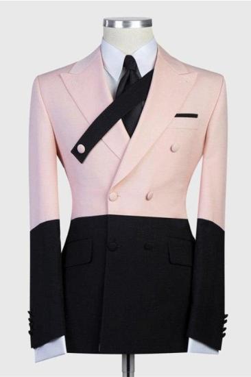 Unique Pink and Black Double Breasted Peaked Lapel Men Suits