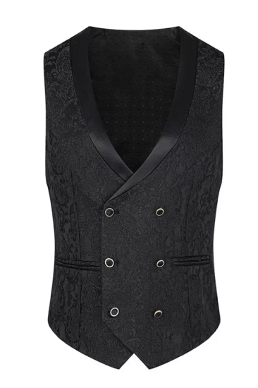 Newest Black Jacquard Shawl Lapel Three Pieces Prom Suits | Happnessmall_3