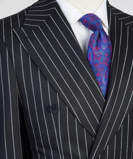 Sophia Modern Black Double Breasted Stripe Peaked Lapel Business Men Suits_2