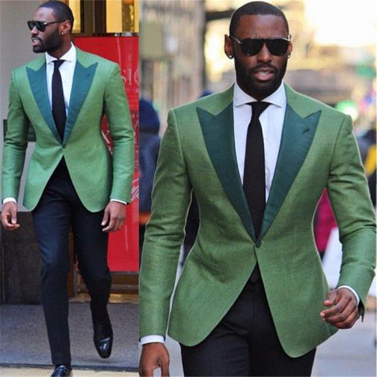 Ethan Stylish Green Peaked Lapel One Button Slim Fit Mens Suit_2