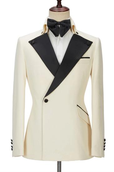 New Arrival Off White Black Silk Peaked Lapel Slim Fit One Button Men Suit