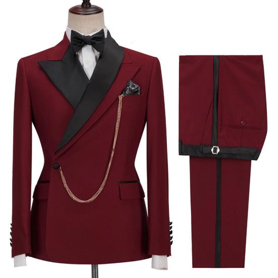 Latest Design Red One Side Button Slim Fit Men Suits for Prom With Black Silk Peaked Lapel_2