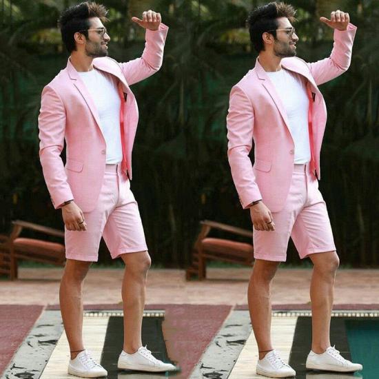 Handsome Pink Summer Notched Lapel Slim Fit One Button Men Suits | Happnessmall_2