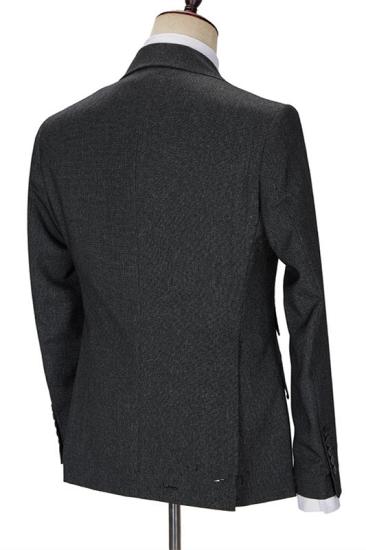New Black Bespoke Peaked Lapel Three Pieces Formal Business Suits_2