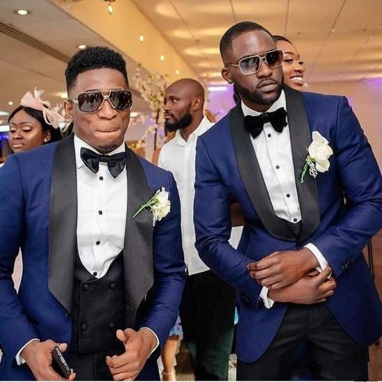 Axel Stylish Navy Blue Three Piece Wedding Groomsmen Suit with Black Shawl Lapel_2