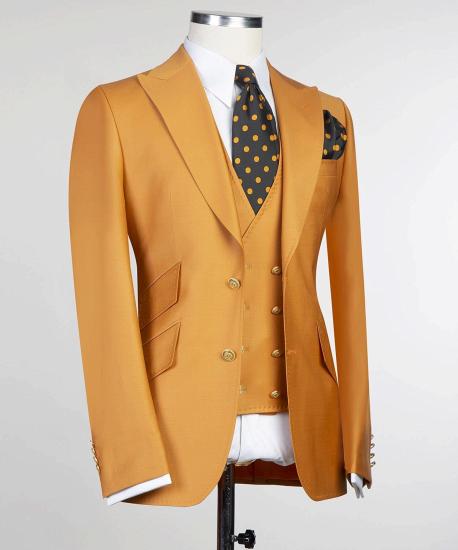 Hayes New Dark Yellow Peaked Lapel Three-Pieces Popular Men Suits_3