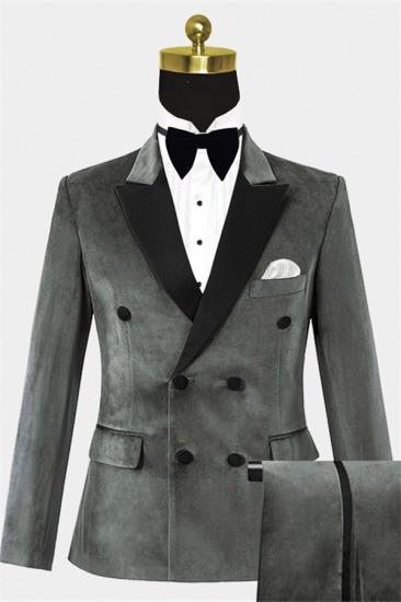 Blaze Trendy Grey Velvet Prom Suits for Men | Double Breasted Men Suits for Sale_1