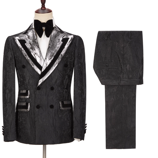 Samuel Special Design Black Peaked Lapel Double Breasted Men Suits Online_5