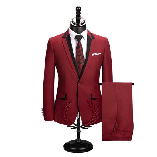 Noah Stylish Red One Button Peaked Lapel Slim Fit Prom Men Suits_2