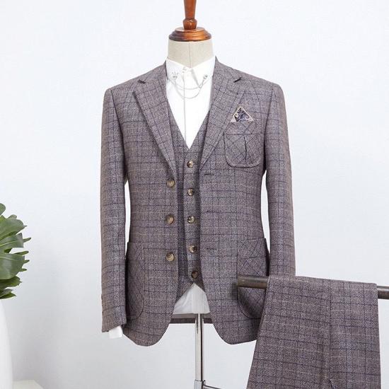 Elara Modern Gray Plaid 3 Pieces Slim Fit Tailored Suit For Business_2