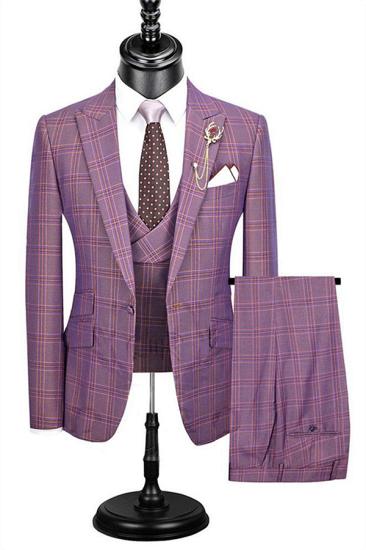 Elegant Shape Slim Fit Dress Suit | 3 Pieces Plaid Checked Prom Tuxedo