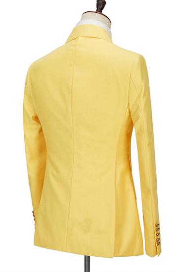 Chic Yellow Double Breasted Peaked Lapel Slim Fit Bespoke Men Suits_2