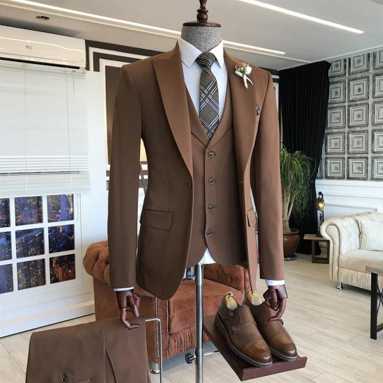 Jagger New Arrival Brown 3-Pieces Peaked Lapel Business Suits For Men_2