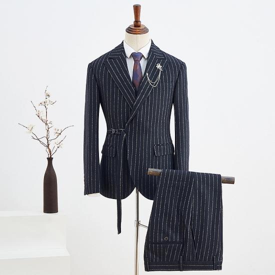 Taurus Popular Black Striped With Adjustable Belt Slim Fit Business Suit_2