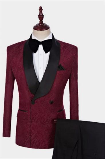 Modern Burgundy Men Suits with 2 Pieces | Bespoke Silk Shawl Lapel Tuxedo