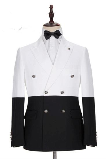 Unique Simple White and Black Double Breasted Men Suits Online_1