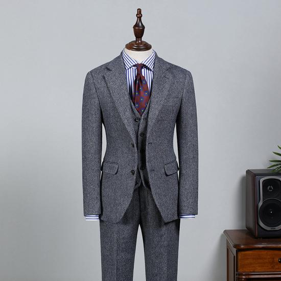 Isabella Fashion Formal Dark Gray 3 Pieces Notched Lapel Slim Fit Business Suit_2