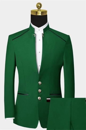 High-Quality Business Green Two Pieces Men Suits | Mandarin Collar Three Buttons Prom Tuxedo